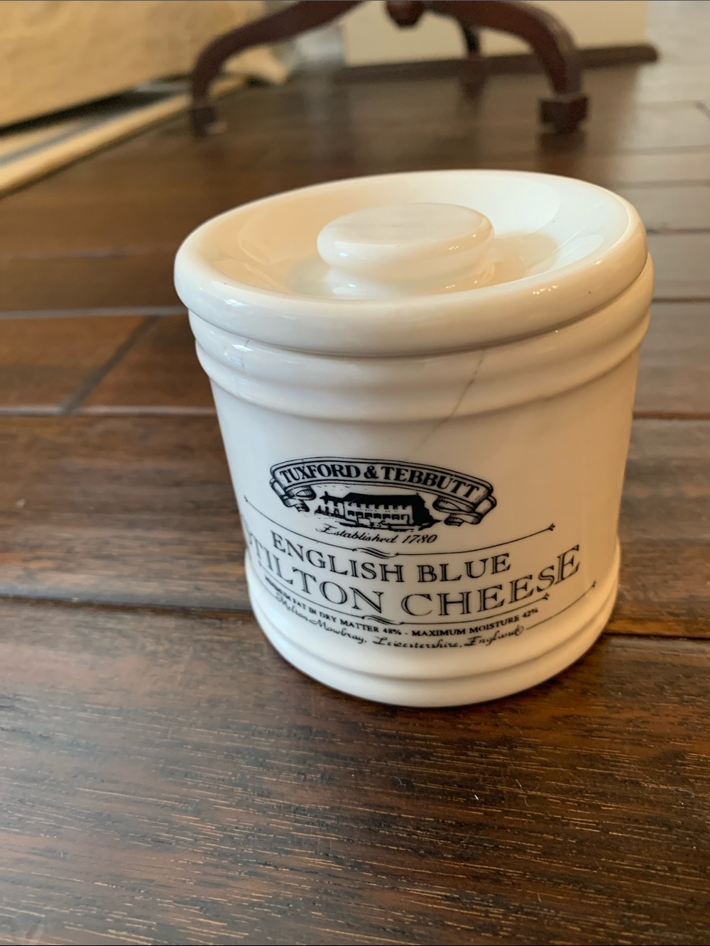 English Blue Stilton Ceramic Cheese Jar - White Repaired!